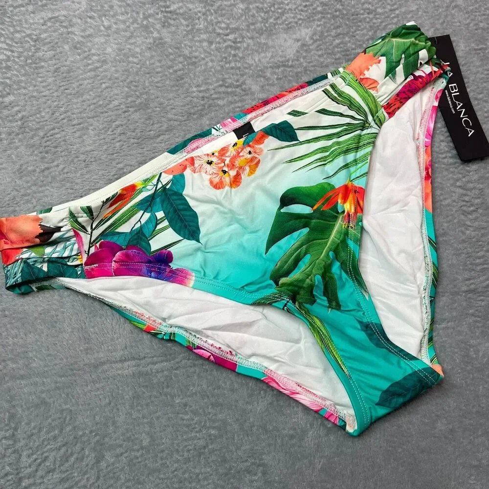 La Blanca Women Side Shirred Hipster‎ Bottom Bright Aqua Tropicalia 16 MWT Beach